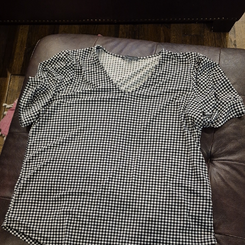 Adrianna Papell Monochrome Checkered Blouse